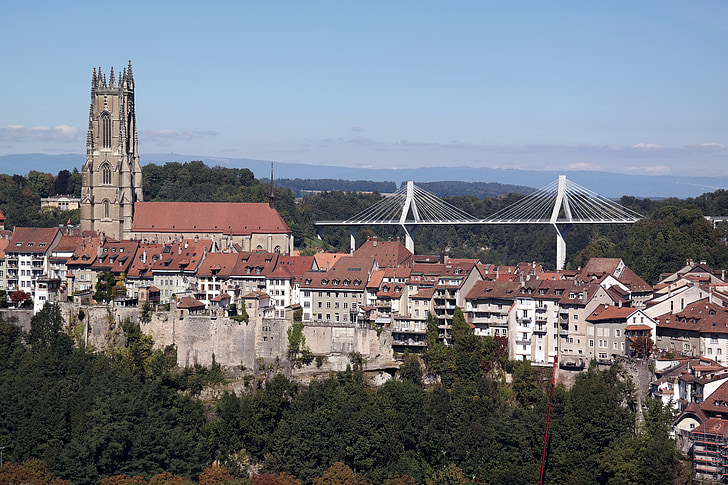 freiburg switzerland, bridge, cathedral, münster, panorama