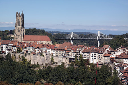 Fribourg Suisse, pont, Cathédrale, Münster, Panorama