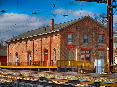 Christiana, Pennsylvania, oude treinstation, gebouw, het platform, tracks, spoorweg
