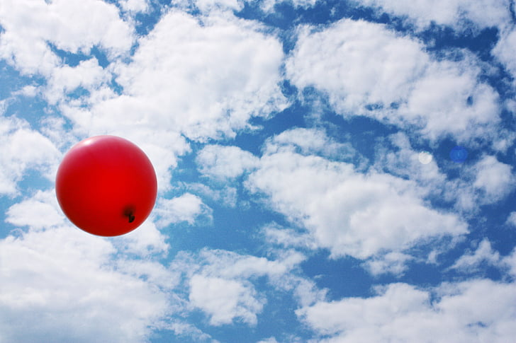 воздушный шар, красный, небо, лоскут прочь