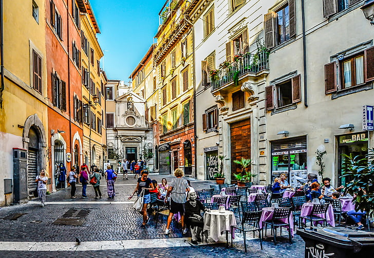Włochy, stary, wiek, Rzym, Piazza, Kawiarnia, Kobieta
