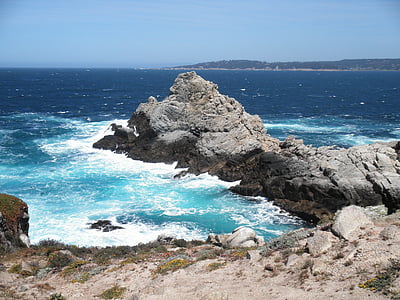ocean, california, beach, pacific, rocks, waves