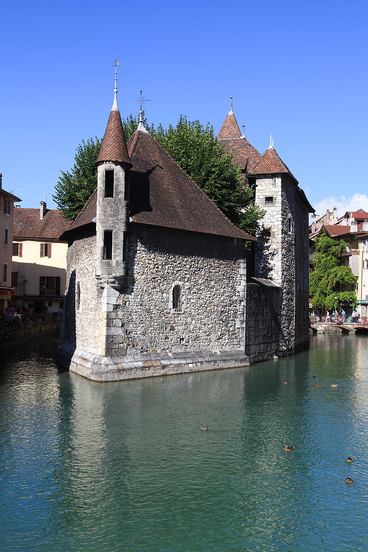 annecy, lake, prison, former, monument, water, sky