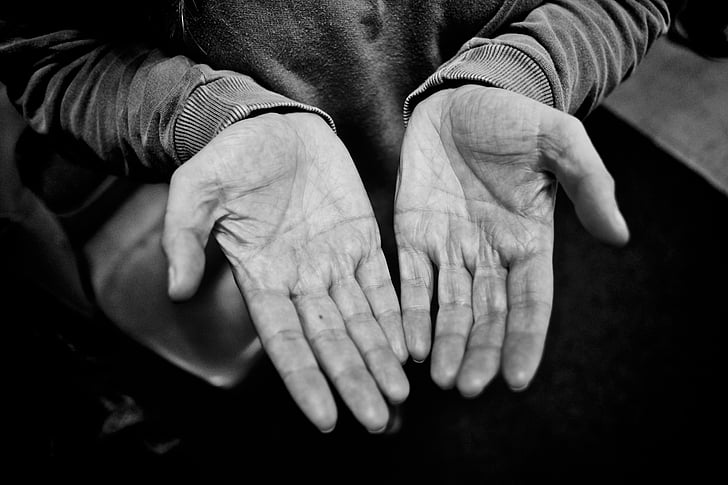 person, s, bare, hands, grayscale, photo, hand
