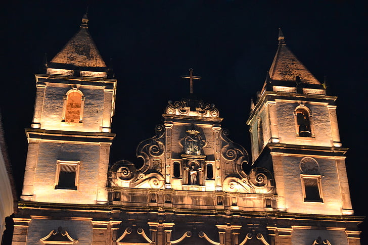 baznīca, Brazīlija, Salvadora, Bahia, arhitektūra, naktī
