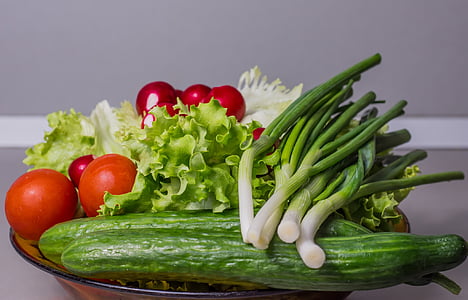 groenten, komkommer, UI, salade, voedsel, gezonde, organische