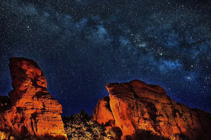 Melkweg, sterren, rotsen, nacht, landschap, Grand canyon, parashant nationaal monument