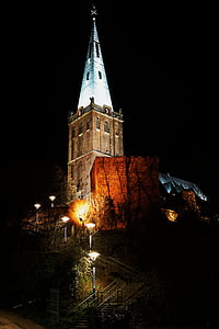 Iglesia, heinsberg de noche, luz, luces, Catedral, ambiente, Santa
