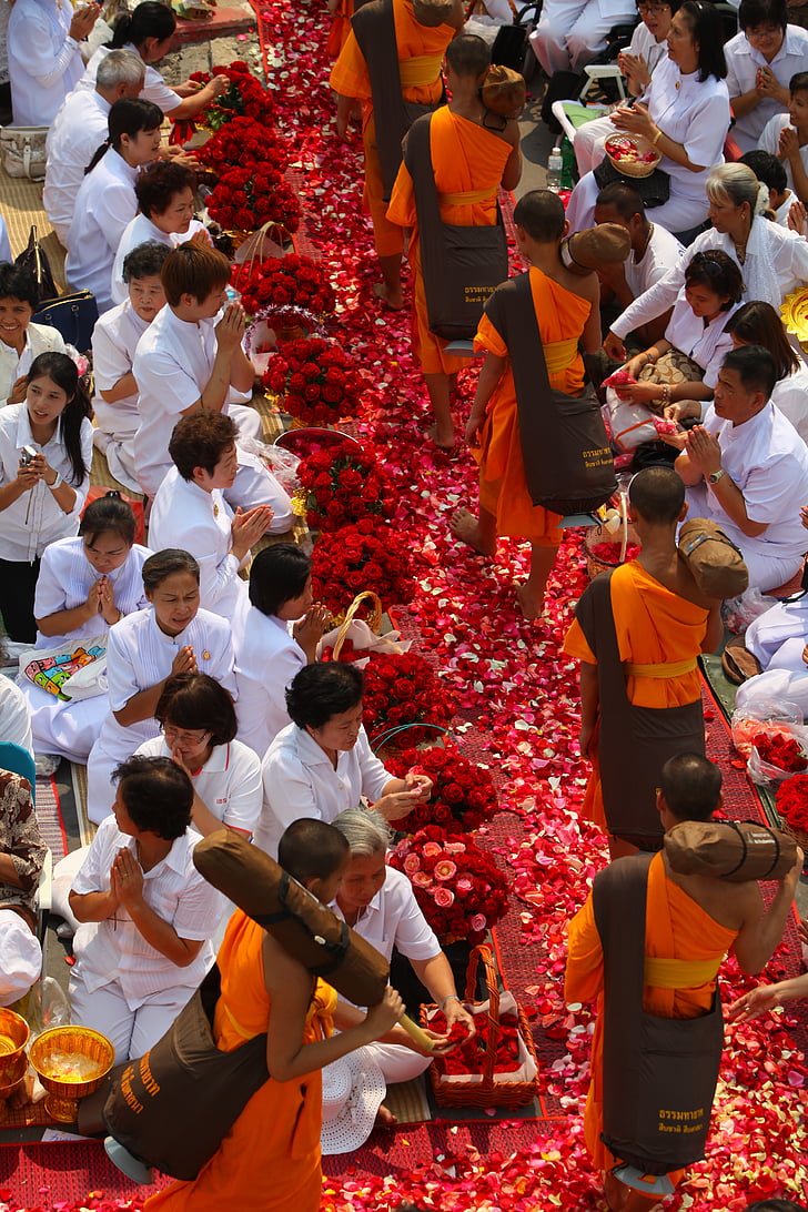 Buddhisten, Mönche, Buddhismus, zu Fuß, Orange, Roben, Thailändisch
