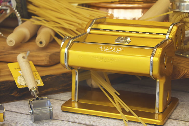 pasta, maskinen, butikk, vinduet, kjøkkenutstyr, spaghetti, gul