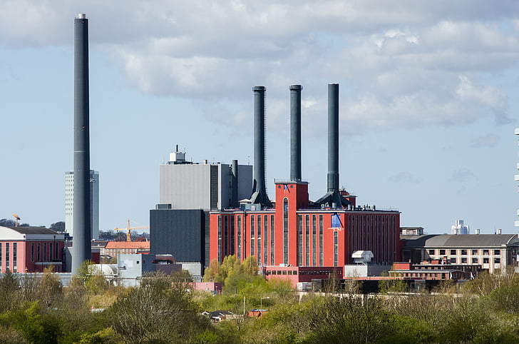 urban, factory, chimney, red, building, industry, plant