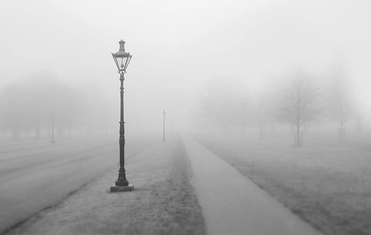 beton, cale, ceaţă, vremea, lampă de post, trotuar, Parcul
