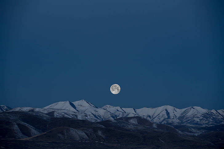 full, moon, mountains, mountain, sky, Landscape, night