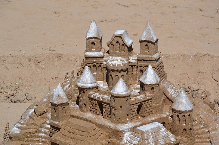 Château, sable, plage, Château de sable, mer