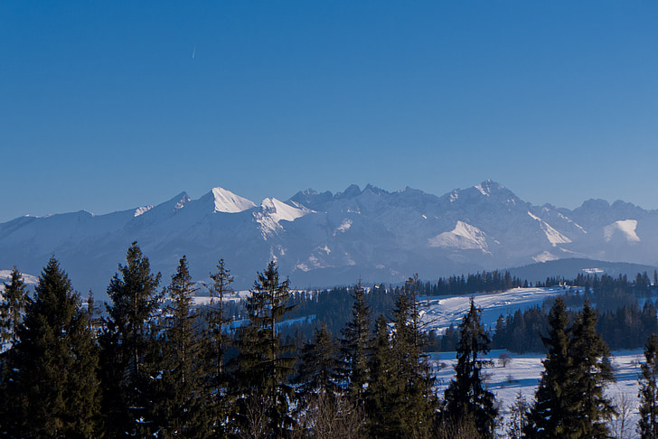 Tatry, Tatran, näkymä, talvi, taivas, Topit, vuoret