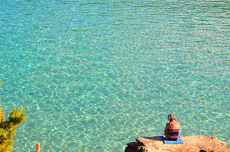 Felsen, Strand, Sand, Sie schwimmen, Ibiza, Person, Denken