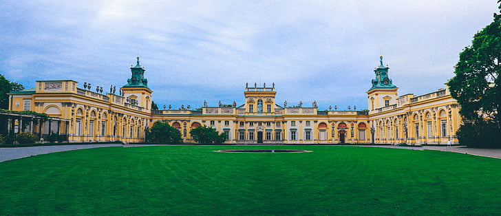 arquitectura, edificio, jardín, panorámica, Polonia, cielo, Wilanowski Palacio