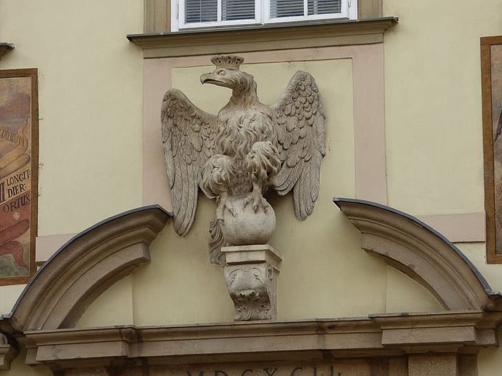 Eagle, escultura, coroa, decoração, alto-relevo, a cidade velha, centro da cidade
