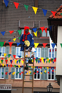 carneval, клоун, мъж, лице, стълба, парад, Германия