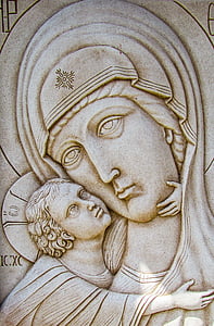 Gravur, Jungfrau Maria, Wand, Kirche, Stein, Religion, Architektur