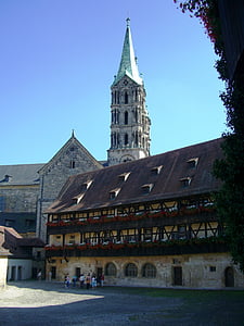 régi királyi háztartás, rácsos, torony, Steeple, Bamberg-katedrális, templom, építészet