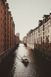 csónak, épületek, csatorna, város, folyó, víz, Velence - Olaszország