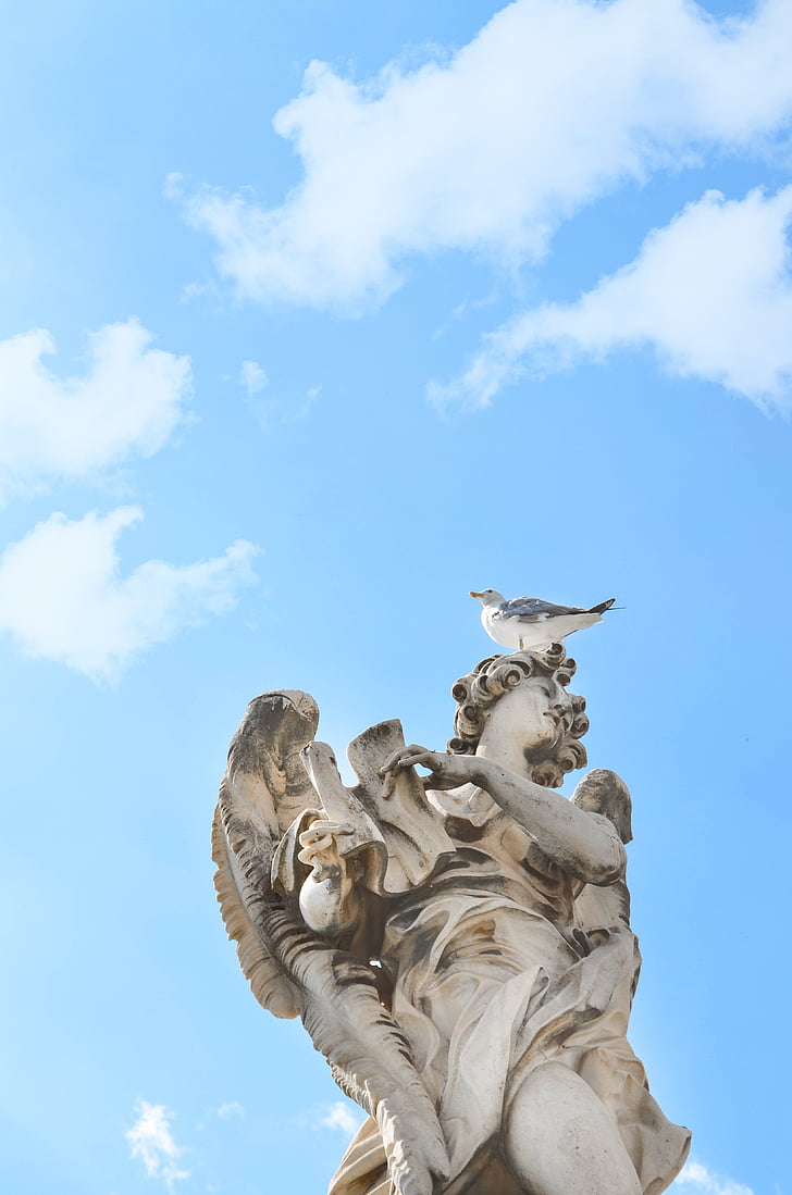 anıt, Roma, Martılar, gökyüzü, bulut - gökyüzü, heykel, düşük açılı görünüş
