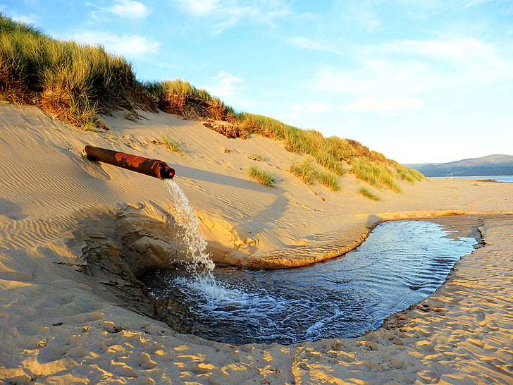 pipa, Dune, pasir, air, laut, limbah, pipa
