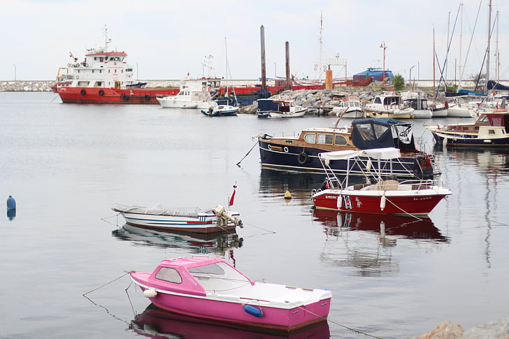 istanbul, coast, boats, bay, pink, calm