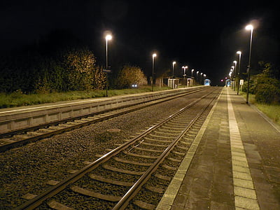 carril de, pista, ferrocarril de, tren, estación de tren, Infinity, noche