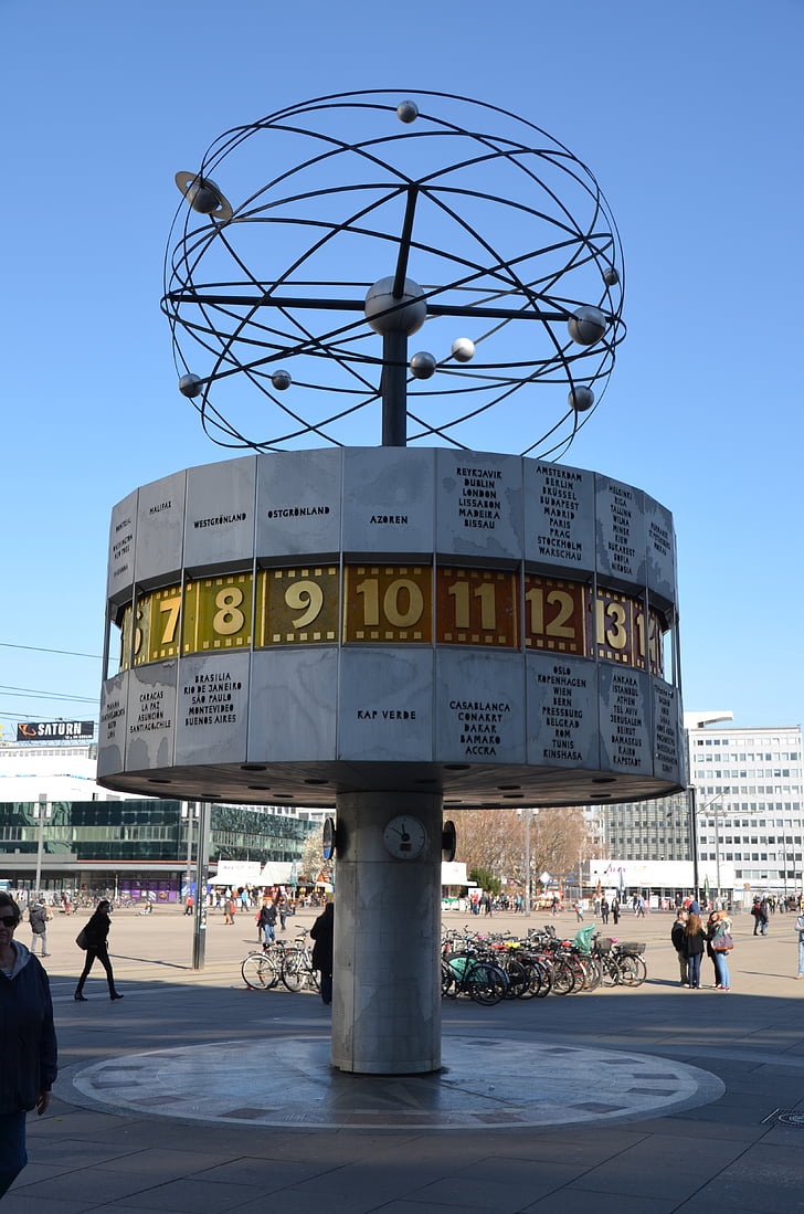 Wereldklok, Berlijn, illustraties, het platform, Alexanderplatz
