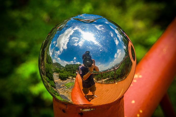 reflective, reflection, photographer, the self-timer, focus on foreground, close-up, outdoors