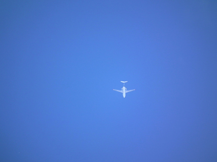 avião, céu, voo, esteira de fumaça, azul, altura