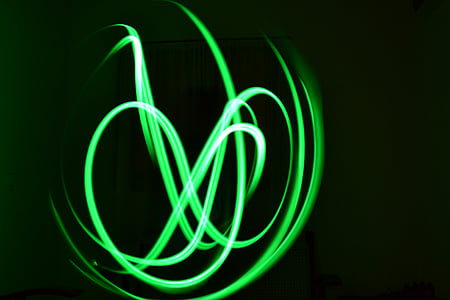 Neon, malowania światłem, zielony, biały, blask, ciemne, Artystyczny