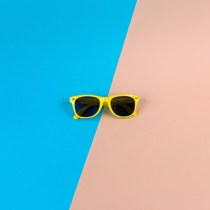black, sunglasses, yellow, frame, blue, pink, surface