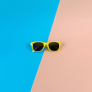 black, sunglasses, yellow, frame, blue, pink, surface
