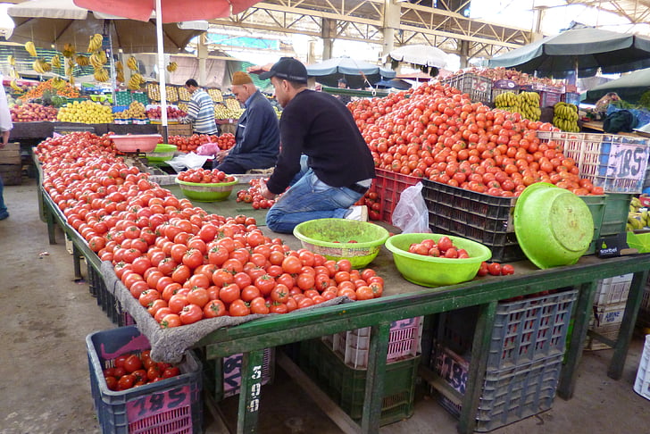 marknaden, Bazaar, grönsaker, tomater, mat, frukt, Agadir