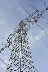 電力線, エネルギー, strommast, 電気, 上部のライン