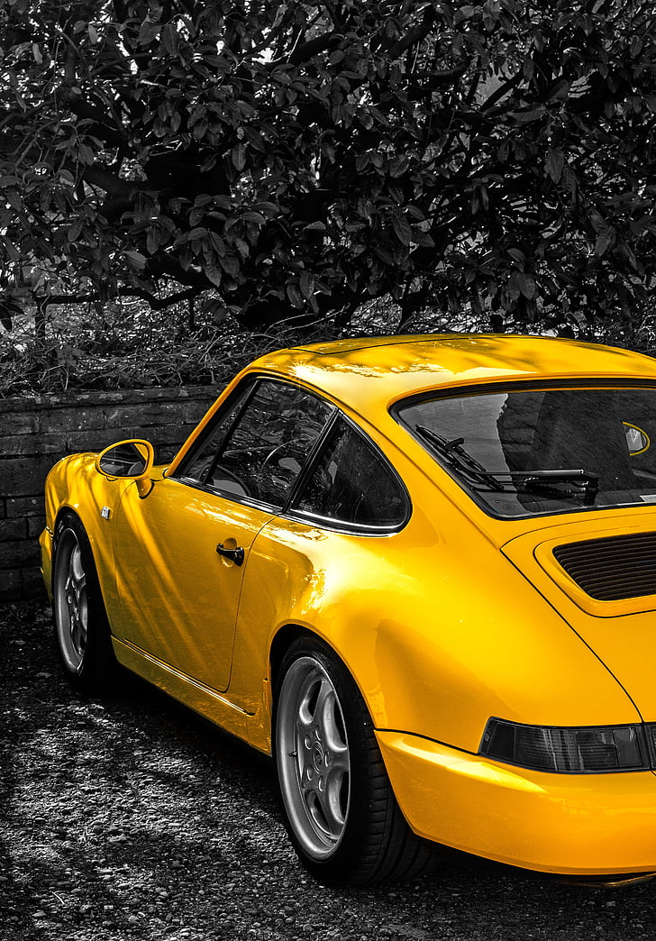 Automatycznie, Porsche, 911, samochód sportowy, motoryzacyjny, luksusowe, żółty