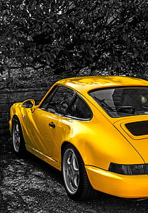 auto, Porsche, 911, cotxe esportiu, automoció, luxe, groc