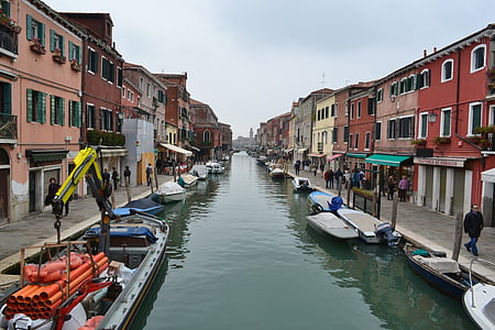Venecia, Italia, barcos, muelles, canal, veneciano, grúa