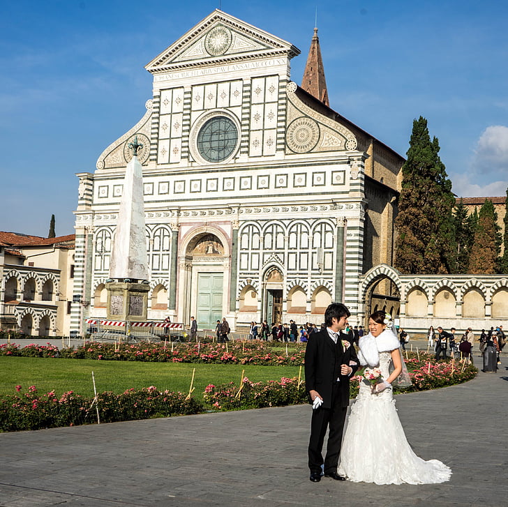 Olaszország, Firenze, santa maria Novella-templom, esküvői virágok, kert, templom, vallási