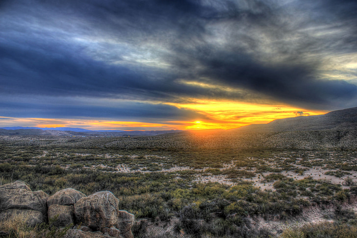 Sonnenuntergang, Texas, Wüste, Landschaft, landschaftlich reizvolle, Dämmerung, Himmel