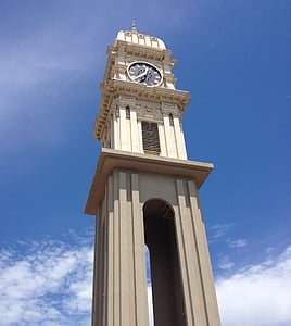 pilsētas pulkstenis, debesis, tornis, arhitektūra, vēsturisko, siluets, centrs