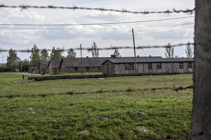 Auschwitz-birkenau, stand, dood, spanning, schermen, prikkeldraad, het museum