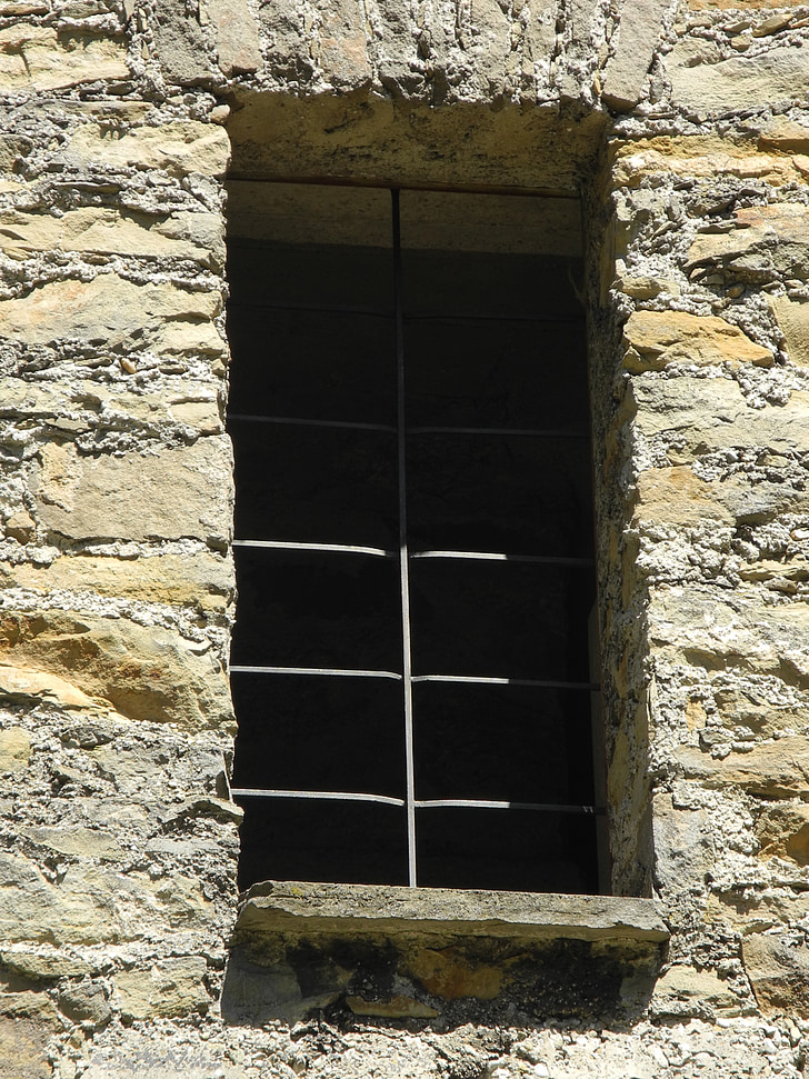 ablak, Castle, kő, rács, fény, árnyék, régi