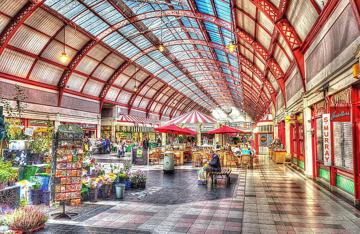 mercat de Newcastle, coberta, mercat, HDR, persones, ciutat, arquitectura