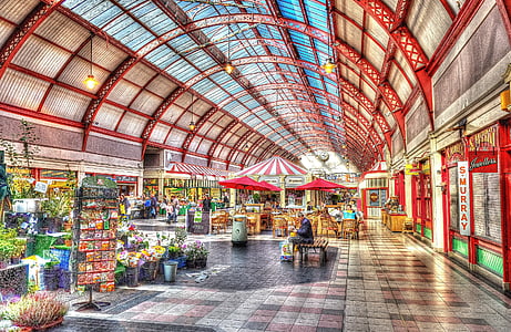 Newcastle tirgus, iekštelpu, tirgus, HDR, cilvēki, pilsēta, arhitektūra