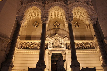 monuments, Lyon, France, lumières, contre la lumière