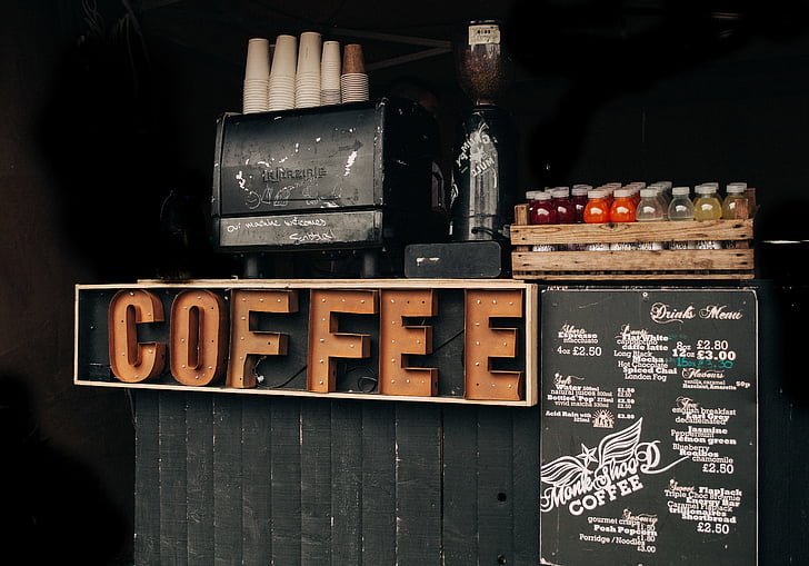 Bar, chai nước, kinh doanh, hạt cà phê, cửa hàng cà phê, ly, màn hình hiển thị